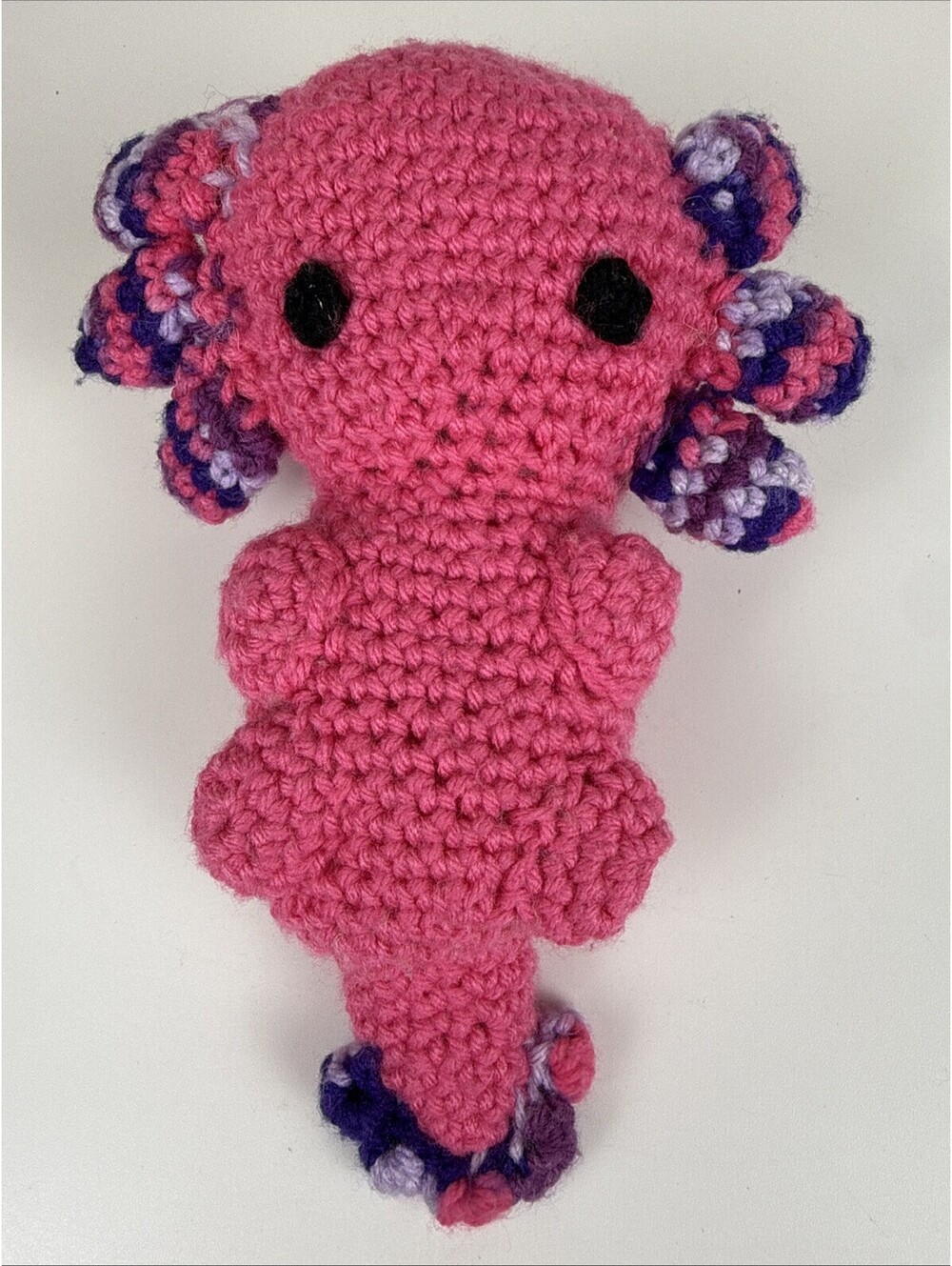 Crochet Axolotl Plush Amigurumi Toy 10in Pink Handmade Stuffed Animal Gills
